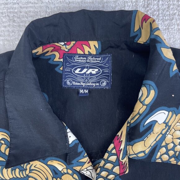 Vintage Y2k Urban Rags Dragon AOP Print Button Jersey Shirt Vtg NYC (Read) Men M - Picture 6 of 16